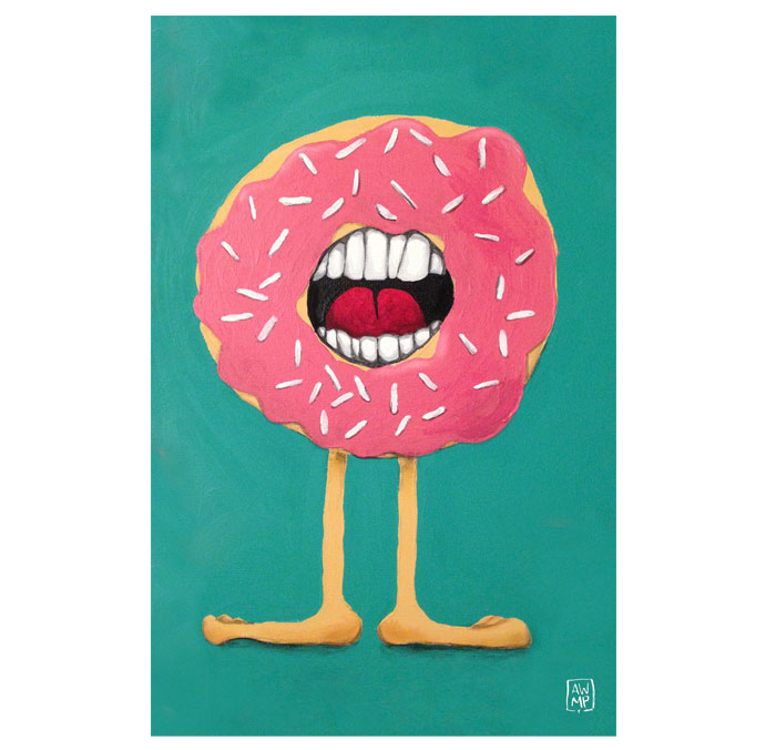 Yelling Donut, Acrylic painting, Anne Pennypacker